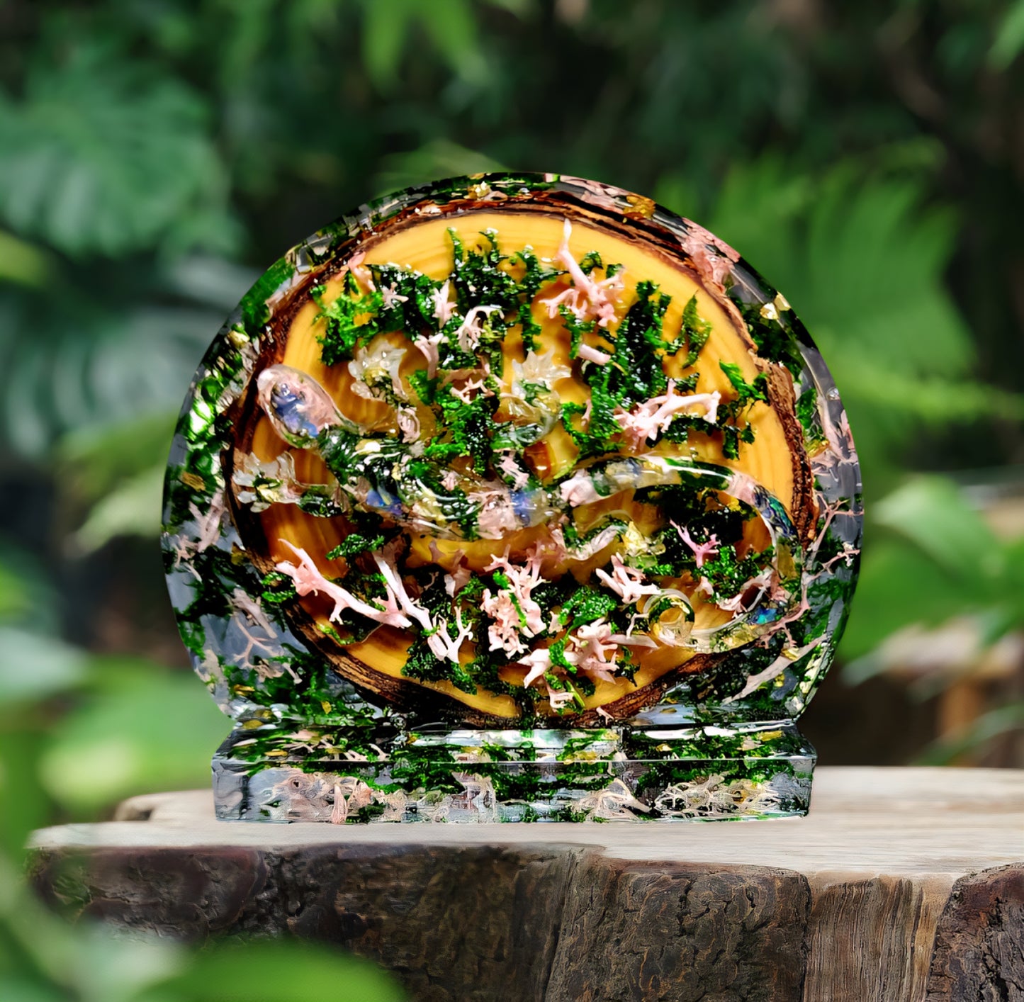 Gecko Opal Resin Art (Pink & Green Moss)